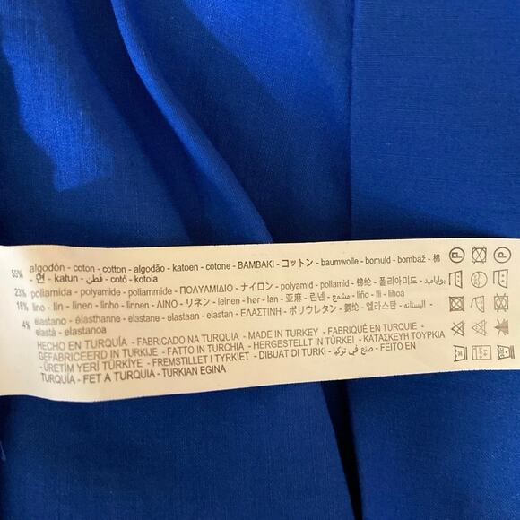 Zara Blue Sleeveless Halter Ruched Pencil Bodycon Midi Formal Cocktail Dress L - Picture 7 of 7